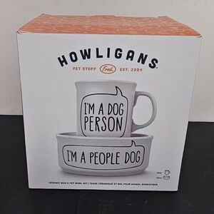 Howligans Ceramic Dog Bowl & Mug  NEW in Box